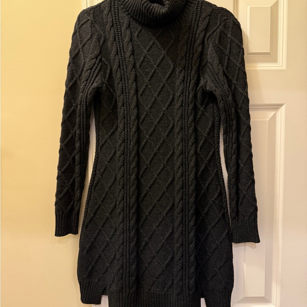 Midnight Doll Black Cable Knit Turtleneck Sweater Dress - Size M